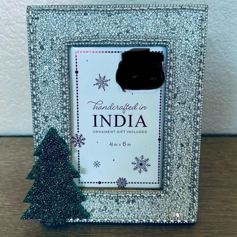 Christmas Tree Beaded Wood Boho Picture Frame 4x6